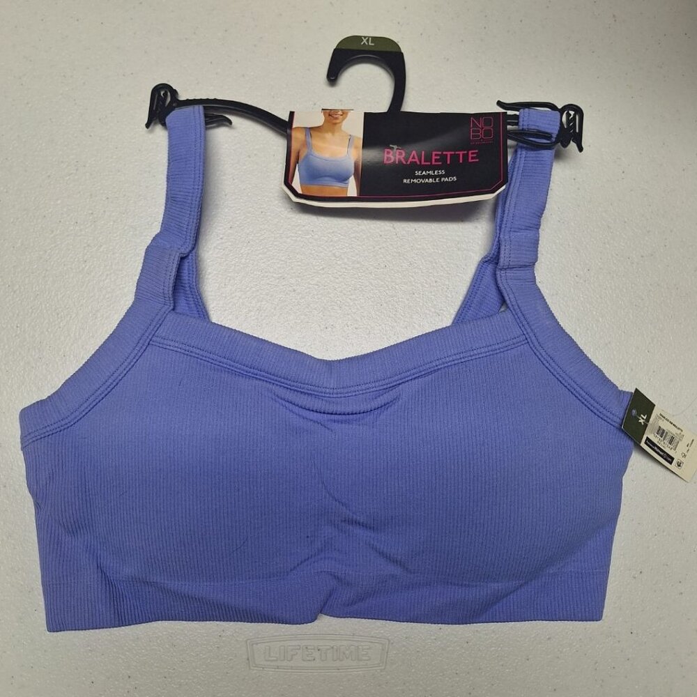 No Boundaries Bralette Seamless Removable Pads Womens XL With‎ Tags Blue Ribbed